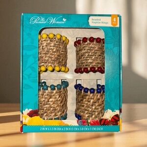 NWT The Pioneer Woman Beaded Napkin Rings Set - 4 Pack
